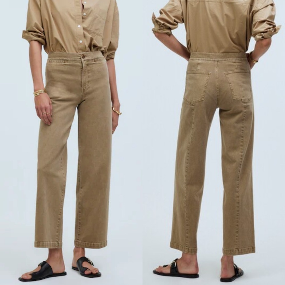 NWT Madewell Petite Emmett Wide Leg Crop Pants in Drill Khaki